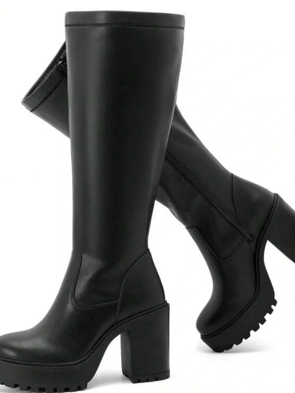 Tall Black Platform Block Heel Over-the-Knee Boots